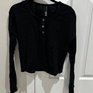 bobi Black Long Sleeve Henley Top